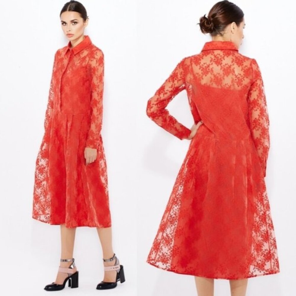 NWT Finery London Embroidered Sheer Shirt Dress US 6/8 Women's